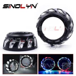 SINOLYN RGB LED エンジェルアイズスパイラルシュラウド回転ダイナミックアプリ制御シーケンシャルフローベゼル 3 インチプロジェクターレンズ用