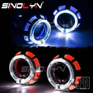SINOLYN 2 インチデュアル LED エンジェルアイズバイキセノンレンズヘッドライト H4 H7 ライト H1 プロジェクターランニングライトカーアクセサリー