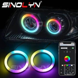 SINOLYN RGB エンジェルアイ LED ダイナミック回転 DRL ランニングライトヘッドライトシーケンシャル流れるアプリ制御カーアクセサリー