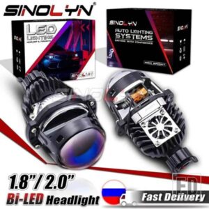 SINOLYN 1.8 2.0 インチブルー BI LED プロジェクターレンズヘッドライト H7 H4 H1 9005 9006 9007 LED ライト自動車ライトオートバイ