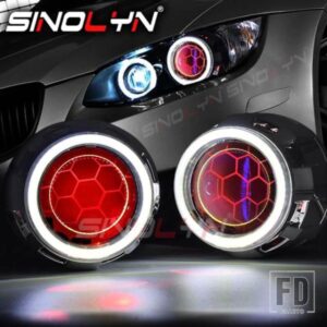 SINOLYN バイキセノンヘッドライトレンズ 2.5 エンジェルアイハニカム H4/H7 ヘッドライト LED デビルアイ DRL チューニング H1 WST レンズ