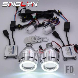 SINOLYN 2.5 インチエンジェルアイズミニプロジェクターレンズヘッドライト H7 H4 バイキセノンフルキットライトアクセサリーオートバイ