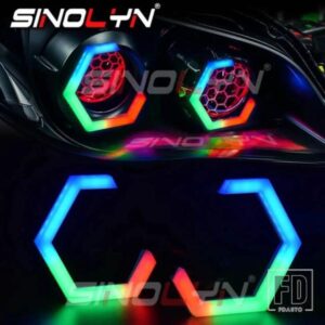 SINOLYN 六角 RGB ダイナミック回転エンジェルアイズコットン LED シーケンシャル流れる多色車ハローリングアプリ制御 70/80/86/90 MM