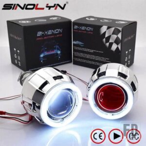 SINOLYN 2.5 インチバイキセノンプロジェクターレンズヘッドライト H7 H4 エンジェルアイズ DRL ライトミニヘッドランプカーアクセサリースタイリング