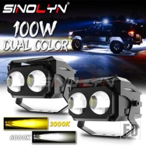 SINOLYN LED スポットライト フォグランプ カープロジェクター デュアルレンズ補助ライト 6000K 3000K 100W ワークライト ATV SUV トラック 12V 24V DIY