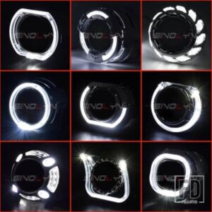 SINOLYN プロジェクターベゼル LED エンジェルアイシュラウド HELLA/小糸 Q5 レンズ 3.0 インチカバーバイキセノンヘッドライトレンズ DRL ベゼル