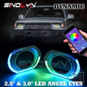 SINOLYN 2.5/3.0 インチ RGB LED エンジェルアイズシュラウドキセノン LED プロジェクターレンズ回転ダイナミックウィンカー流れる HALO ベゼル