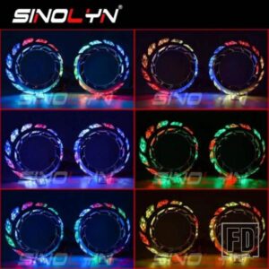 SINOLYN エンジェルアイズ RGB LED 回転ダイナミックシュラウドアプリ制御 HELLA/KOITO Q5 2.5/3 インチレンズシーケンシャル流れるベゼル