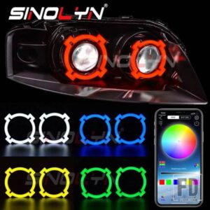 SINOLYN RGB エンジェルアイズ X シェイプ LED ハローリングアプリ BLUETOOTH 互換 DRL コットンランニングライトヘッドライトカーアクセサリー