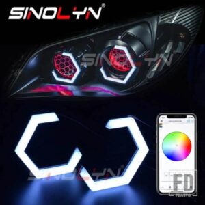 SINOLYN 六角 RGB エンジェルアイズアプリ LED ハローライトリングヘッドライトプロジェクターライトチューニングマルチカラーカーアクセサリー自動車用品