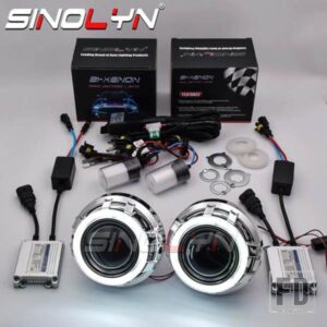 SINOLYN 3.0 インチバイキセノンレンズヘッドライト H7 H4 エンジェルアイズプロジェクター DRL ライトフルキットハローヘッドランプカーアクセサリー