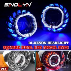 SINOLYN 2.5 インチバイキセノンプロジェクターレンズデュアルカラーエンジェルアイレンズヘッドライト H7 H4 ライトアクセサリーのアップグレード