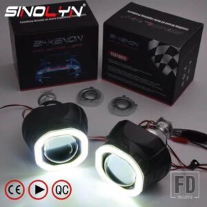 SINOLYN 2.5 インチバイキセノンプロジェクターレンズヘッドライト H4 H7 エンジェルアイズスクエアブラックミニプロジェクターライトカーアクセサリー