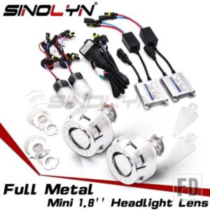 SINOLYN 1.8 インチミニバイキセノンプロジェクターレンズヘッドライト H7 H4 ライトレンズフルキットオートバイカーアクセサリー
