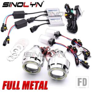 SINOLYN バイキセノンエンジェルアイプロジェクターレンズ H4 H7 ヘッドライトフルキット金属レンズカーレトロフィット使用 H1 HID/LED