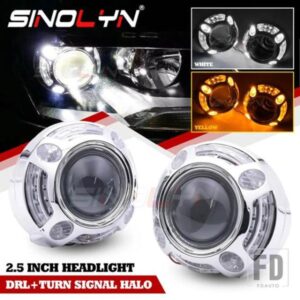 SINOLYN 2.5 インチウィンカーバイキセノンプロジェクターレンズ H7 H4 ヘッドライト LED エンジェルアイズ DRL H1 HID 車ライトカーアクセサリー