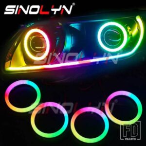 SINOLYN RGB 回転ダイナミックコットンエンジェルアイシーケンシャルフロー BLUETOOTH 互換アプリ制御 4 LED リング 80/90/95/100 MM