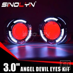 SINOLYN 3.0 インチバイキセノンレンズ H7 H4 ヘッドライトエンジェルアイズ DRL プロジェクターライト H1 レンズランニングライトカーアクセサリー