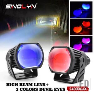 SINOLYN スクエア LED ハイビームレンズヘッドライト 24000LM プロジェクタースポットライトデビルアイ 6000K LED ライト車オートバイ DIY