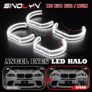 SINOLYN LED エンジェルアイ BMW X6 E71 E72 X6M 2008-2014 キセノンヘッドライト DTM M4 スタイル DRL ハローウィンカーライトカーアクセサリー