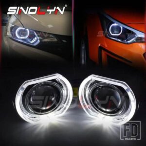 SINOLYN 2.5 インチエンジェルアイズバイキセノンプロジェクターレンズヘッドライト H7 H4 ライト自動 LED DRL 悪魔ライトカーアクセサリー