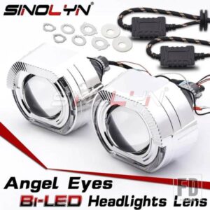 SINOLYN 2.5 インチバイ LED ライトヘッドライトレンズ H7 H4 9005 9006 エンジェルアイズウィンカー LED プロジェクターカーアクセサリー