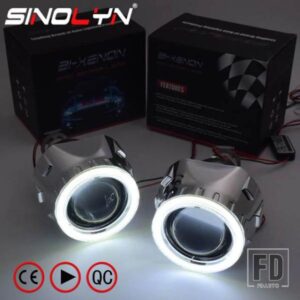 SINOLYN LED エンジェルデビルアイヘッドライトレンズ H4 H7 バイキセノン H1 HID プロジェクターレンズ 2.5 インチデビルアイカーライトアクセサリー