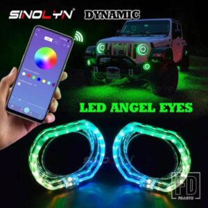 SINOLYN RGB LED エンジェルアイシュラウドダイナミックウィンカーシーケンシャルフローベゼル 2.5/3.0 インチバイキセノンバイ LED プロジェクターレンズ用