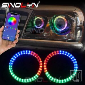 シーケンシャルフロー RGB エンジェルアイ LED ランニングライトカラフルなストリーマーアプリダイナミック DRL BLUETOOTH 互換車ライトアクセサリー