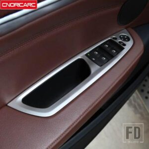 ドアアームレストパネル装飾デカール BMW X5 E70 X6 E71 2008-2014 LHD ステンレス窓ガラス昇降ボタントリム