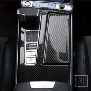 カーボンカラーセンターコンソールギアシフトパネル装飾カバートリム 2 個アウディ A6 C8 2019 LHD カースタイリングアクセサリー