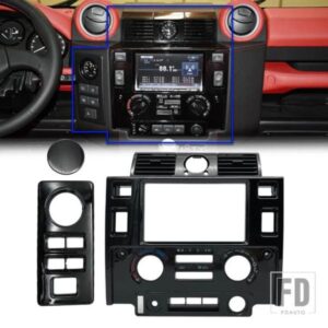 カースタイリングステレオダブル 2 DIN ダッシュキットダッシュボードセンターコンソールランドローバーディフェンダーマットブラックカーボンルック