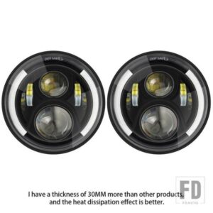 2PSC LADA 4X4 アーバン NIVA 7 インチ LED ヘッドライト H4 HI-LO ヘイローエンジェルアイズ用ジープ JK ランドローバーディフェンダーハマー