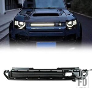 ランドローバーディフェンダー 90 110 2020 + カースタイリング換気グリルフロントバンパーグリルメッシュ LED ダイナミックライト付き