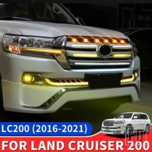 トヨタランドクルーザー200専用 フロントフェイスミドルメッシュLEDライト装飾ストリーマーウインカーフォグランプカスタム