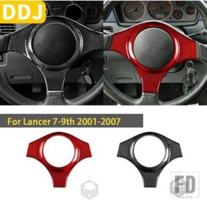 三菱ランサー EVO 7-9TH 2001-2007 アクセサリーカーボン車内ステアリングホイールトリムキャップ装飾プロテクター