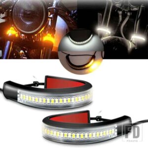 1PC 汎用 LED リングフォークストリップランプ点滅ウインカーオートバイウィンカーライト DRL アンバー ホワイト MOTO オート アクセサリー 12V