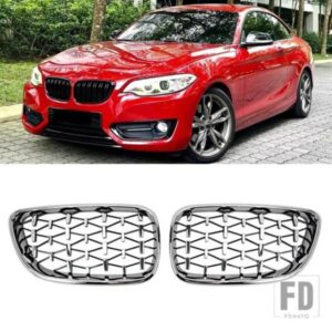 ダイヤモンドフロントキドニーグリルレーシンググリルグリルグロスブラックグリル BMW 2 シリーズ F22 F23 F87 M2 14-19 アクセサリー