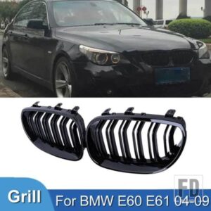 PULLECO フロントバンパーグリルキドニーレーシンググリルグリル BMW E60 E61 5 シリーズ 2003-2009 グロスブラック自動新ダブルスラット