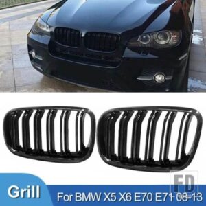 PULLECO グロスブラックバンパーキドニーグリルフロントグリルダブルスラットグリル BMW X5 X6 E70 E71 2008-2013 自動光沢グリル