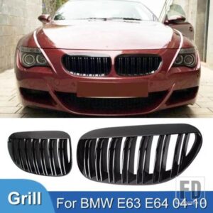 PULLECO フロントバンパーキドニーグリルグロスブラックダブルスラットグリル BMW 6 シリーズ M6 E63 E64 630I 650I 645CI 2004-2010 ABS