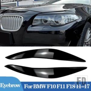 BMW 5 シリーズ F10 F11 2011-14 2 個まぶたフロントヘッドライトアイブロウカバー目蓋トリムステッカーグロスブラック ABS