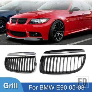 PULLECO BMW 3 シリーズ E90 E91 323I 328I 335I 330I 325I フロントグリルレーシンググリルシングル 2005-2008 グロスブラックグリル