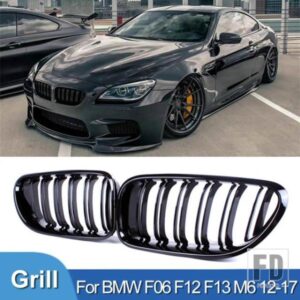 PULLECO グロスブラックグリルフロントバンパーキドニーグリルレーシンググリル BMW 6 シリーズ F06 F12 F13 M6 2012-2017 ダブルスラット ABS