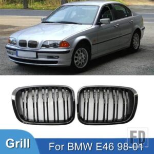 PULLECO フロントバンパーキドニーグリルグリルグロスブラックレーシンググリル BMW 3 シリーズ E46 4 ドア 4D 4DR 1998-2001 スタイリング