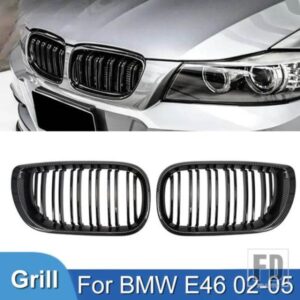PULLECO BMW E46 3 シリーズカーボンキドニーグリルグリルレーシンググリルフロントバンパーグリル 02-05 4 ドア ABS デュアルライン