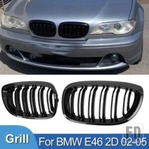 PULLECO 車グリルフロントキドニーバンパーグロスブラックレーシンググリル M カラーグリル BMW E46 クーペ 2 ドア 2002-2005 自動グリル
