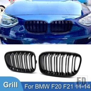 PULLECO BMW 1 シリーズ F20 F21 フロントバンパーキドニーグリルレーシンググリル交換ダブルスラットグロスブラックグリル 11-14