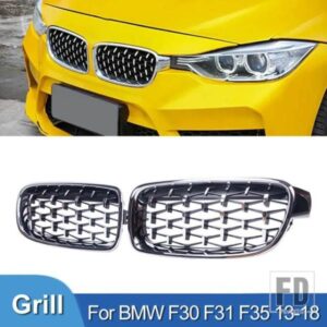 PULLECO 車クロームダイヤモンドフロントキドニーグリルレーシンググリル BMW 3 シリーズ F30 F31 F35 325XI 320I 325I 325I 328I 330I 13-19