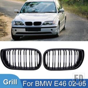 PULLECO BMW 3 シリーズ E46 フロントバンパーグリルレーシンググリルキドニーデュアルライングリルグロスブラックグリル 4 ドア 2002-2005